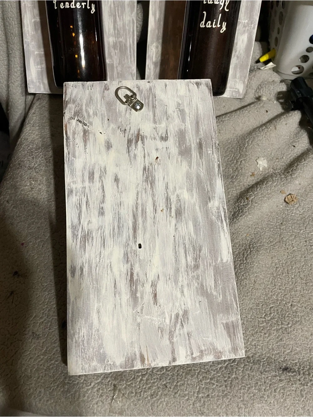 Rustic White Wood Bottle Wall Decor - Brown Glass Bottle Accent